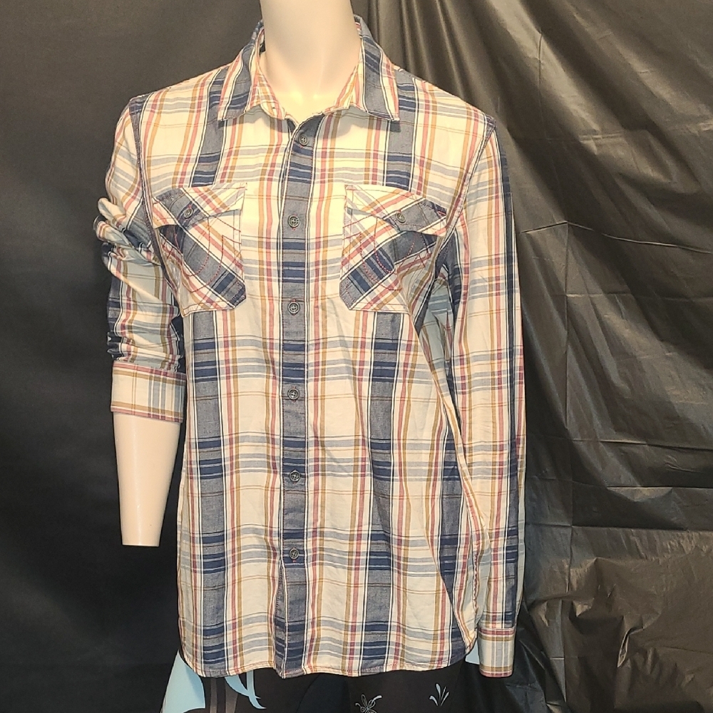 TRUE RELIGION Western Plaid Button-Up Shirt Neutral Colors SIZE SMALL